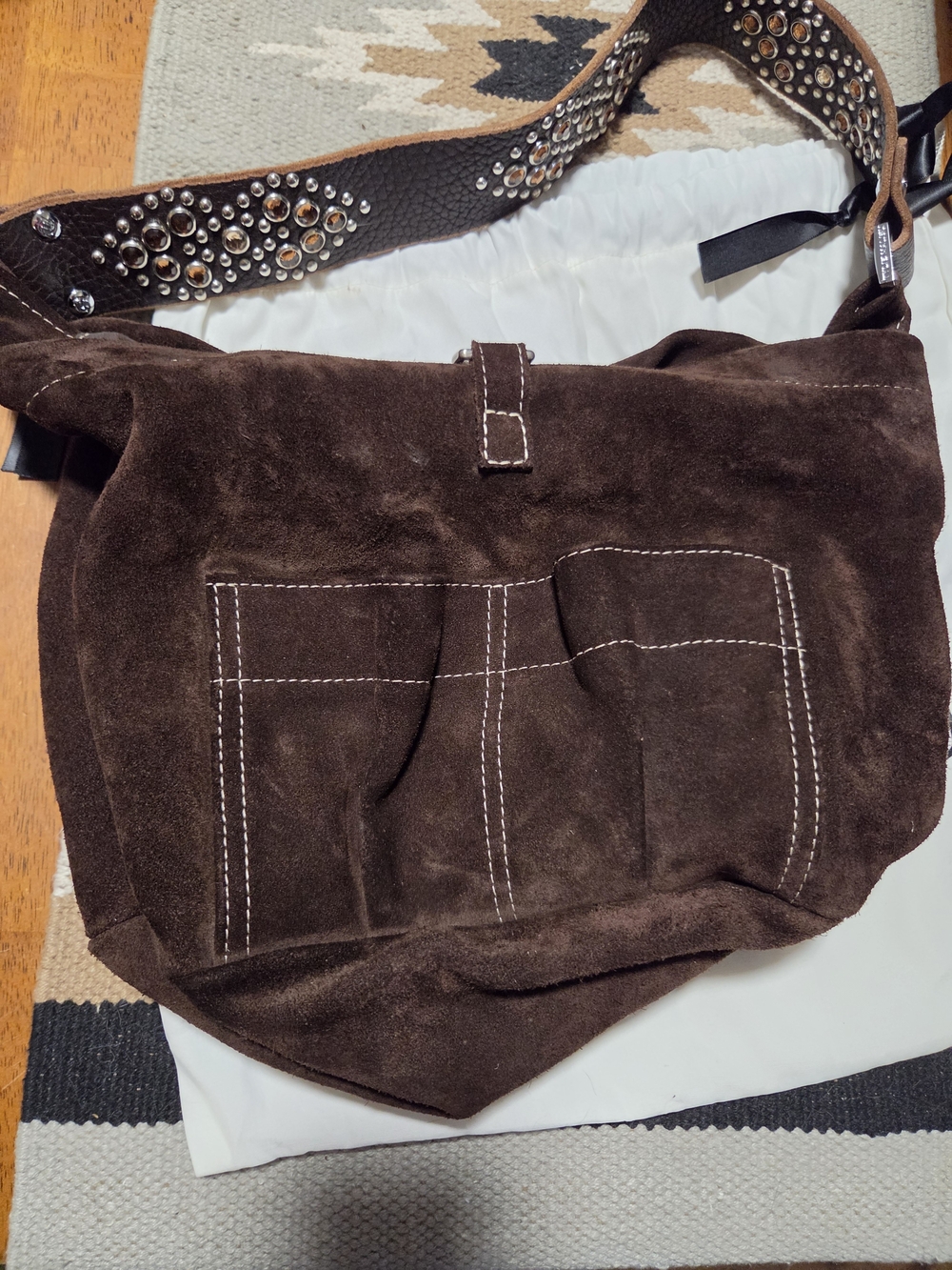 Studded Strap Brown Suede Crossbody Bag Tylie Malibu With Some Spots